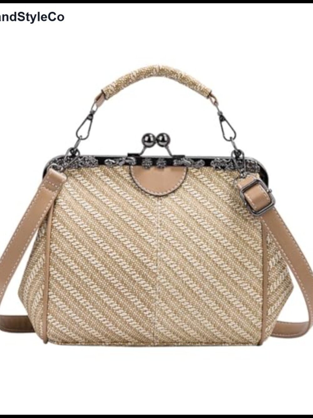 Vintage PU Leather Kiss Lock Satchel Crossbody Clutch Purse for Women